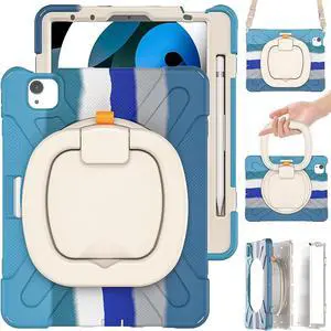 PboyiqiS for iPad Air 11 2025/2024 Case, Heavy Sturdy Shockproof Kids Case,Rotating Stand/Pencil Holder/Carrying Strap,Aslo for iPad Air 5/4/Pro 11 (Colourful Blue)