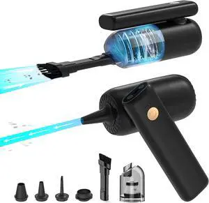 Kongzee Compressed Air Duster, Portable Mini Cordless Multifunctional Air Blower & Vacuum for Computer Cleaning/Car/Home/Desktop/PC/Keyboard Cleaner, Canned Air Blow Duster Desk Vacuum