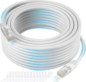 Cat 6 Ethernet Cable 200 FT, Long High Speed Cat6 Internet Cable, White Snagless Patch Cord, Flexible, Network, LAN, PoE, Standard RJ45 Connector for PC, Server, Router, Modem, TV, PS5 - with 15 Ties