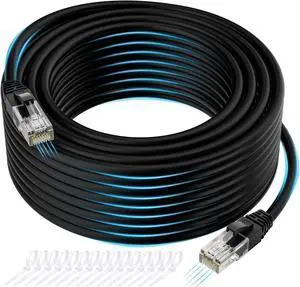 Cat 6 Ethernet Cable 250 FT, Long High Speed Cat6 Internet Cable, Black Snagless Patch Cord, Flexible, Network, LAN, PoE, Standard RJ45 Connector for PC, Server, Router, Modem, TV, PS5 - with 15 Ties