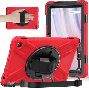 for Amazon Fire HD 10 & Fire HD 10 Kids Pro Tablet Case (13th Gen, 2023 Release), Heavy Duty Shockproof Case with Hand/Shoulder Strap Rotating Kickstand, Red