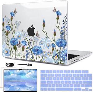 LCMOCICO for MacBook Pro 14 inch Case M4 2024 2023 2022 2021 Model M4 A3112 A3185 A3401 M3 A2918 A2992 M2 A2779 M1 A2442 Retina XDR Display & Touch ID, Plastic Hard Shell Cover, Tropical Blue Flowers