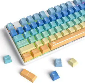 Fogruaden PBT Gradient Keycaps Dye-Sublimation Cute Keycaps, Cherry Profile, 138 Keys Custom Keycap Set for Mechanical Keyboard(SandyBeach)
