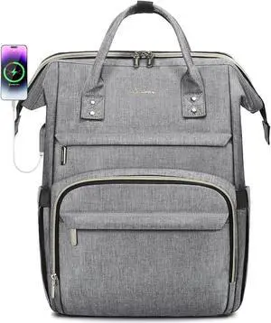 LOVEVOOK Laptop Backpack for Women,15.6 Inch Professional Womens Travel Backpack Purse Computer Laptop Bag Nurse Teacher Backpack,Waterproof College Work Bags Carry on Back Pack with USB Port,Grey