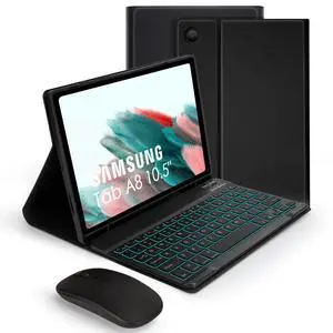 SOPPY Backlit Keyboard Case with Mouse for Samsung-Galaxy-Tab A8 10.5 inch 2022(SM-X200/X205/X207), Rechargeable - 7 Colors -Wireless Galaxy Tab A8 10.5" Slim Keyboard Case with S Pen Holder, Black