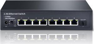 STEAMEMO 8-Port 2.5G Unmanaged Ethernet Switch, 8X 2.5G Base-T Ports, 1X 10G SFP, 60Gbps Switching Capacity, Compatible with 100/1000/2500Mbps, 2.5Gb Network Switch for Wireless AP, NAS, PC