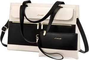 LOVEVOOK Laptop Tote for Women - 15.6 Inch Professional Leather Computer Briefcase - Waterproof Shoulder Bag - Large Capacity Business & Office Bag