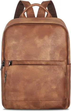 SYTRAH Leather Backpack for Women, Vintage 15.6 inch Laptop Backpack Purse for Women, College Casual Backpacks Ladies Computer Bags for Travel Business Work Mocha Brown