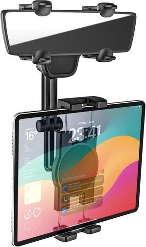 GDZN Tablet Holder for Car Rearview Mirror, [4 Corners Fixed] Rear View Mirror Car Phone Tablet Mount, Retractable Universal Mirror Clip Stand for 4-11" Tablet iPad Pro, Air, Mini, Galaxy Tabs, Phones