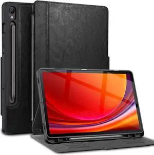 Gexmil Leather Case for Samsung Galaxy 11 Inch,TAB S8/S7(2022/2020) Genuine Leather Cover with Pencil Holder,Cowhide Folio Cover Auto Sleep/Wake,Anti Fingerprint,Black