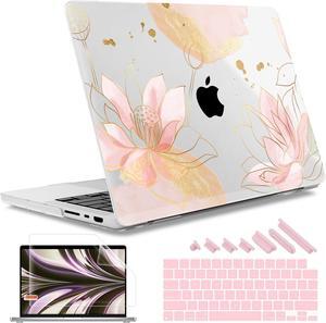 May Chen Case for M4 MacBook Pro 14 inch Case A3112 A3401 Max A3185, M3 A2918 A2992, M2 A2779 M1 A2442, 2024 2023 2022 2021 Release, Plastic Hard Shell Case with Keyboard Cover, Luxury Lotus Flowers