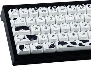 TYRIXKI PBT Keycaps 135 Keys Black and White Cat Cute Cat Shape keycaps Set Dye-Sublimation Mao Profile Custom Keycaps for Cherry Gateron MX Swithes Mechanical Keyboards