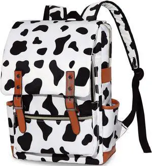 MCWTH Girls Backpack College Bookbag, School Bag 15.6 inch Laptop Backpacks for Women (Cow Print)