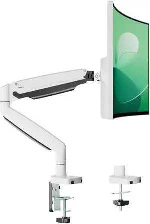 UPGRAVITY Ultrawide Monitor Arm for 13 to 34 inch Flat/Curved Computer Screen, Gas Spring Single Monitor Mount Holds up to 26.5 lbs, Clamp & Grommet Base, VESA 75x75/100x100mm, White