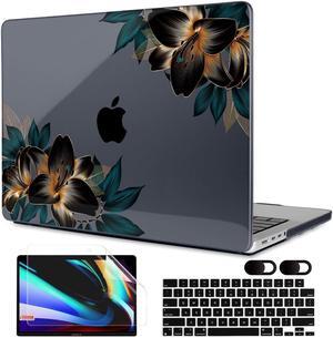 MEEgoodo Case for M3 MacBook Pro 16 inch Case 2023 2021 Released A2991 A2780 A2485 M2 M1 Pro/Max Chip, Plastic Hard Shell Case with Keyboard & Camera Cover Compatible with MacBook Pro, Golden Lilies