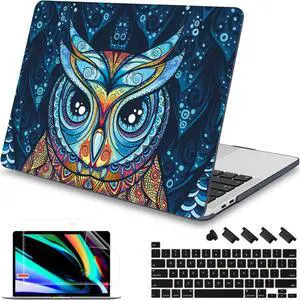 Mektron Cute Owl Plastic Hard Shell Cover for MacBook Pro 16 inch Case A2141 2020 2019 with Touch Bar & Touch ID, 4 in 1 Laptop Case, Keyboard Skin, Screen Protector, Dust Plug