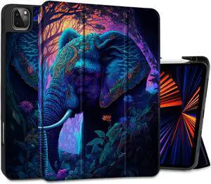 MEEgoodo Case for iPad Pro 12.9 Case M2 6th/5th/4th/3rd Generation 2022 2021 2020 2018, Protective Tablet Cover with Soft Back Shell for Kids, Elephants