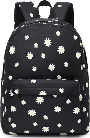 Mimfutu Flowers Black School Backpack for Teens Girls, Womens College Bookbags Kids School Bags Laptop Backpacks