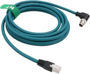 HangTon Camera Sensor M12 Ethernet 8 Pin X-Coded RJ45 Cable CAT7e for Cognex Basler Baumer Keyence Industrial Automation Control PLC, Right Angle High Speed 30M