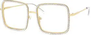 VOOGLAM Square Rhinestone Non Prescription Blue Light Glasses for Women Anti UV Eyestrain Computer Office TV Eyewear Gold Frame Kafele