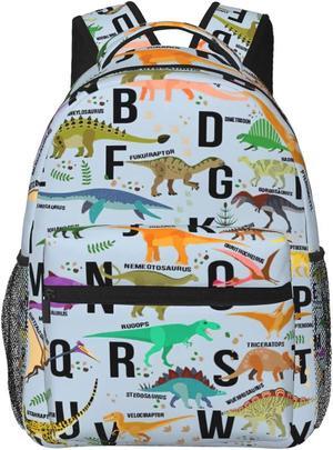 Dinosaur Alphabet Backpack for Women Men Boys Teens School Backpack Students Book Bag Multi-Function Laptop Backpack Classical Basic Large Capacity Adult Travel Hiking Camping Backpacks 15.6 Inch