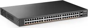 MokerLink 48 Port PoE Gigabit Switch with 2 Gigabit SFP, 800W IEEE802.3af/at AI Detection, Metal Rackmount Unmanaged Plug and Play Ethernet Switch