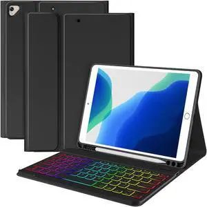 MORECOO for iPad 9th Generation Case with Keyboard, 7 Color Backlit Wireless Keyboard with Pencil Holder for 10.2 inch iPad 8th / 7th, for iPad Pro 10.5 inch 2017, for iPad Air 3rd Gen (Black)