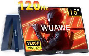 WUAWE 16" Portable Monitor, 1200P 120Hz 100% sRGB Portable Gaming Monitor with Built-in Stand, HDR and Freensync, USB C Pc, Switch and Ps5
