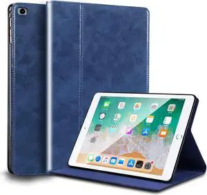 NANRUIL for Ipad Case 9.7-inch 5th/6th Gen 2017/2018 and Air 1st/2nd Generation 2013/2014 Genuine Leather Cover Protective Shell,Auto Wake/Sleep.Blue