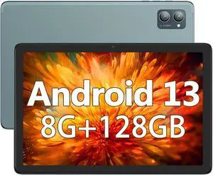 xiskt Android 13 Tablet, 10 Inch Android Tablets with 8GB RAM 128GB ROM, Quad-Core Processor, 1280x800 IPS HD Touchscreen, 6800mAh Battery, Bluetooth 5.0, 13+5MP Dual Camera, GPS, WiFi