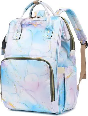 Xunteny Marble Women Laptop Backpack, College School Backpack Bookbag 15.6 Inch Computer Backpacks for Work Business Travel