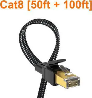 Orbram Cat 8 Ethernet Cable 50 ft & Cat 8 Ethernet Cable 100 ft, Nylon Braided High Speed Heavy Duty Network LAN Patch Cord, 40Gbps 2000Mhz SFTP RJ45 Flat Internet Cable Shielded in Wall