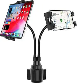 YOOZ Dual Car Tablet Mount for Cup Holder, Gooseneck Car Cupholder Tablet Holder with Strong Long Arm 10" for 4-12.9" Devices, iPad Pro Air Mini, Galaxy Tabs, Huawei, iPhone, Tablets & Phones