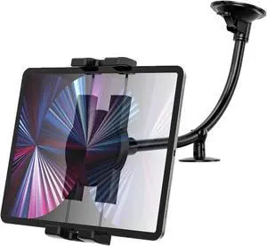 YOOZ Windshield Tablet Mount for Car, Gooseneck Tablet Holder Windscreen with Suction Cup [Flexible Long Arm 12 inch] for 4-12.9" Tablet & Phones, iPad Pro/Air/Mini, Galaxy, Lenovo, iPhone etc