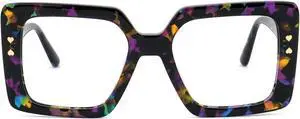 Zeelool Fashion Oversized Square Blue Light Blocking Glasses for Women Men ZJGA574067-02B Flower