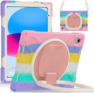 PEN&H iPad 10th Generation 10.9 inch 2022 Case, Heavy Duty Protective iPad 10.9 inch 2022 Case with Kickstand, Shockproof Tablet Cover for iPad 10th gen -Rainbow