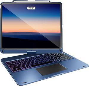 pekarejue Keyboard Case for Apple iPad Pro 12.9-inch 2022 6th 5th 4th 3rd Generation: Smart Trackpad RGB Backlight, 360deg Rotatable Cover and Pencil Holder for Apple iPad Pro 12.9 inch Metallic Blue