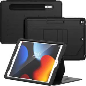 ZENLU iPad 7th 8th 9th Generation Case Magnetic Cover with Pencil Holder, Multi-Angles Stand, Card Slots, Shockproof Slim PU Leather Smart Folio for iPad 10.2 Inch (Black)