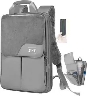 ZINZ Slim & Expandable Laptop Backpack 15.6 16 17 inch Travel Business Backpack Water-Resistant Daypack for Men and Women,Grey