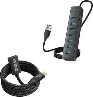 7 Prots USB Hub 3.0 [1.64Ft] & USB C to USB 3.1 Gen 2 Adapter(10Gpbs)