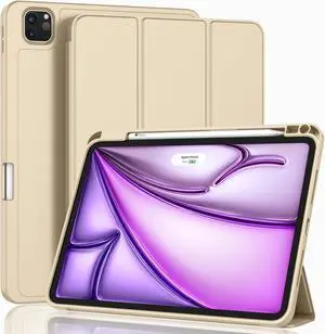 ZryXal New iPad Air 13 Inch Case M3 2025/M2 2024 with Pencil Holder, Trifold Stand Smart Case with Soft TPU Back,Auto Wake/Sleep(Champagne Gold)