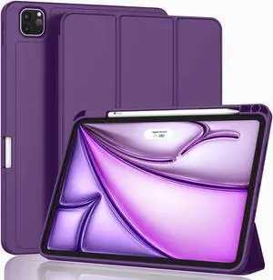 ZryXal New iPad Air 13 Inch Case M3 2025/M2 2024 with Pencil Holder, Trifold Stand Smart Case with Soft TPU Back,Auto Wake/Sleep(Dark Purple)