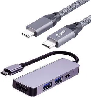 QCEs USB C Hub 4 in 1 USB C to HDMI Multiport Adapter and USB C to USB C 3.2 Gen 2 Cable 5Ft