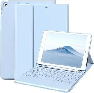 JKSML 10.2 inch iPad 9th/8th/7th Generation 2021/2020/2019 Case with Touchpad Keyboard and Pencil Holder, Rechargeable Detachable Bluetooth Trackpad Keyboard (Quick Connection), Auto Wake/Sleep, Blue