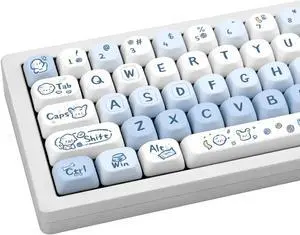 JOLINTAL 130 Keys Cute Puppy Keycaps, PBT Keycaps QX3 Profile Keycaps, Blue and Beige Keycaps More Round Cute Keycaps, Kawaii Keycaps Five-Sided Dye-Sub Custom Keycaps for Mechanical Keyboard
