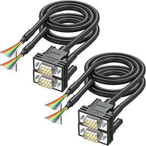 JUXINICE 4Pack DB9 Connector to Bare Wire END, D-SUB 9 pin RS232 Serial Extension Cable Double shielde,DB9 Male to 9-Core Wires 3ft -Black