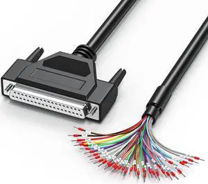 JUXINICE DB37 Female to Bare Wire with Cable Marker 3.3FT, D-SUB 37-Pin Connector to Single end Cable with Terminal,Multicore 37 Wire All Provided with Wiring Terminals-Black