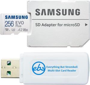 Samsung 256GB Micro SD Card Evo Plus for Samsung Phone Works with Galaxy A20s, A20, A10, A70 (MB-MC256KA) SDXC Class 10 A2 UHS-I Bundle with 1 Everything But Stromboli MicroSD & SD Memory Card Reader