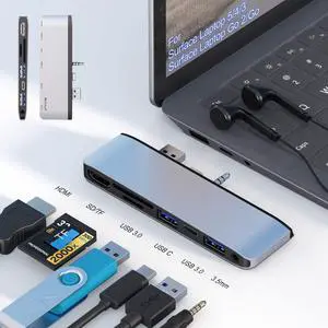 Surface Laptop 5 Hub Docking Station with 4K HDMI+2 USB 3.0+Type-C+SD TF Card Slot+3.5mm Audio Adaptor for Surface Laptop 5/4/3 Surface Laptop Go 2/Go