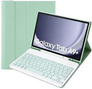 Slim Candy Colors Keyboard Case Compatible with Samsung Galaxy Tab A9 Plus 11 Inch 2023 Model (SM-X210/X216/X218) with S Pen Holder, Mutil Angles Stand Cover Detachable Wireless Keyboard (Mint)